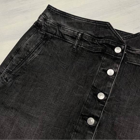 Express Extreme High Rise Black Stretch Denim Mini Skirt Sz 16 Fray Hem - Picture 3 of 8